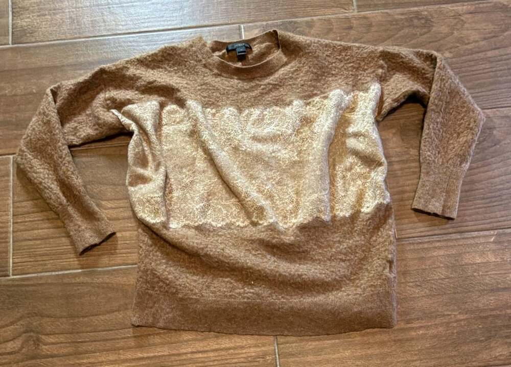 J. Crew Brown Lace Panel Pullover Sweater Size M